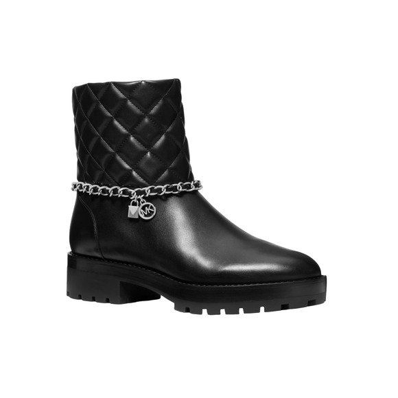 Michael Kors Elsa Mid Bootie Quilted Leather Chain Black 6.5 Nib $295 - Picture 1 of 4